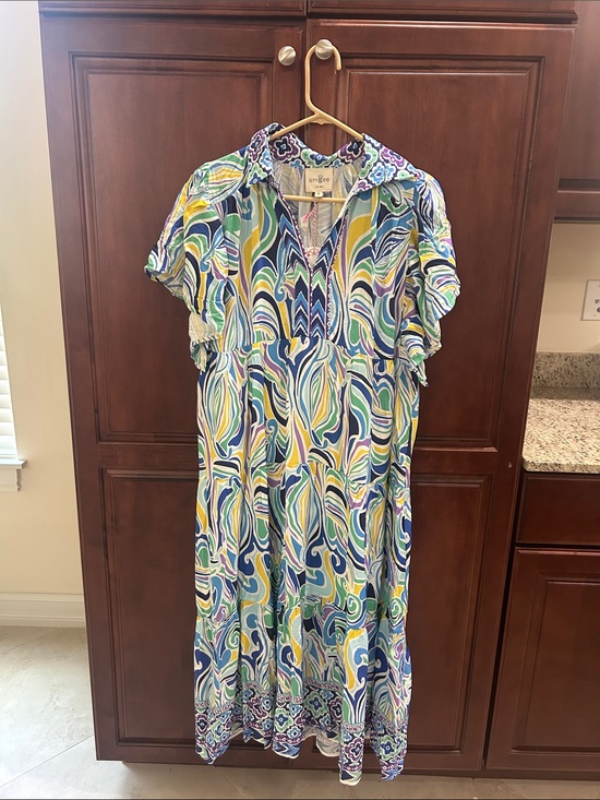 Umgee Dresses & Skirts - Umgee Blue, Green, Yellow & White Swirl Maxi Dress